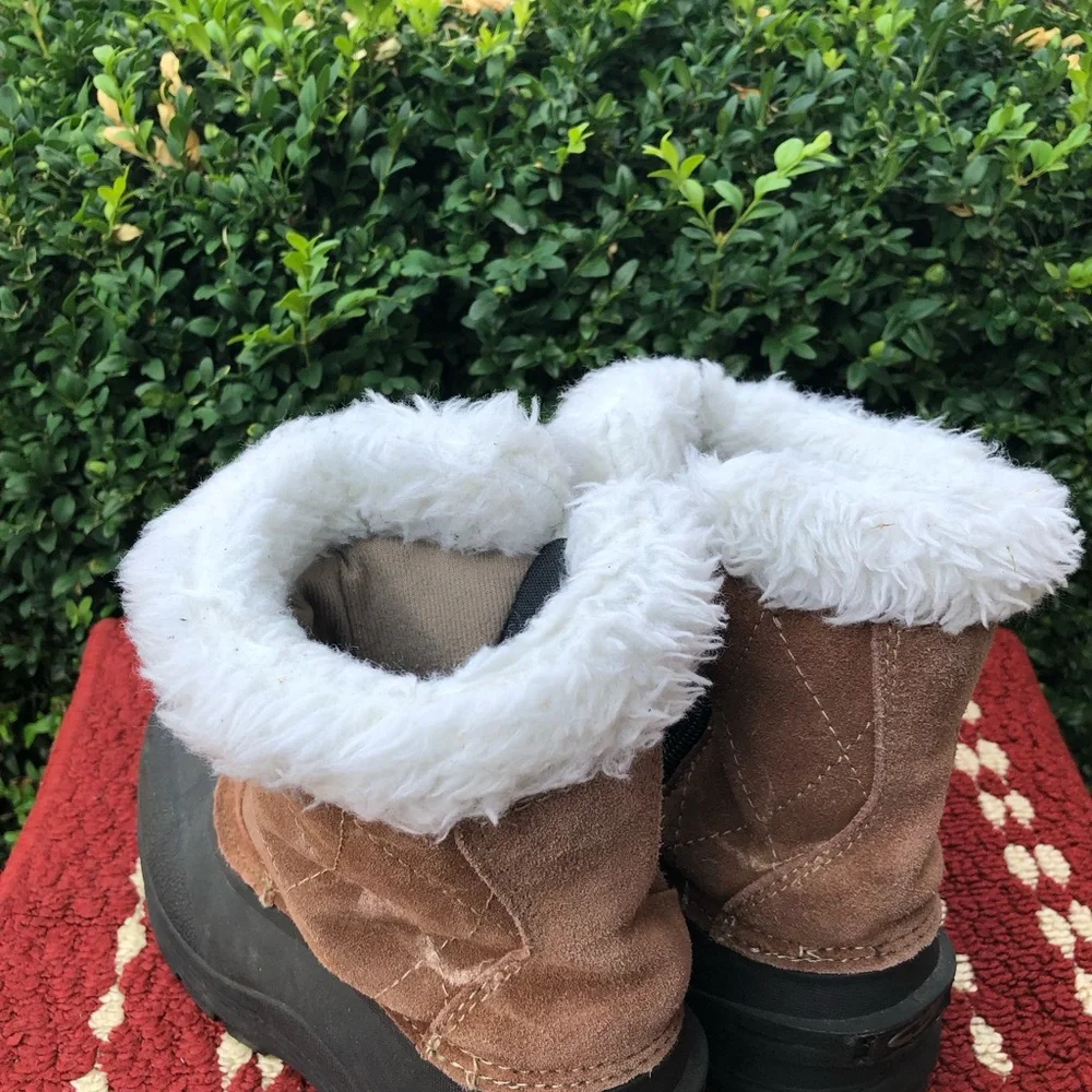 Champion THERMOLITE BROWN LEATHER SUEDE FAUX FUR ACCENT ZIPPER SNOW BOOTS SIZE 8
